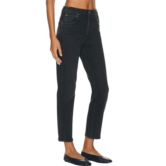 Agolde Riley High Rise Straight Leg Crop Jeans Size 24 In Panormaic Black Faded - Picture 12 of 15